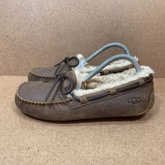 Ugg Olsen Brown Leather Mens Slipper Size 7 - Picture 1 of 8